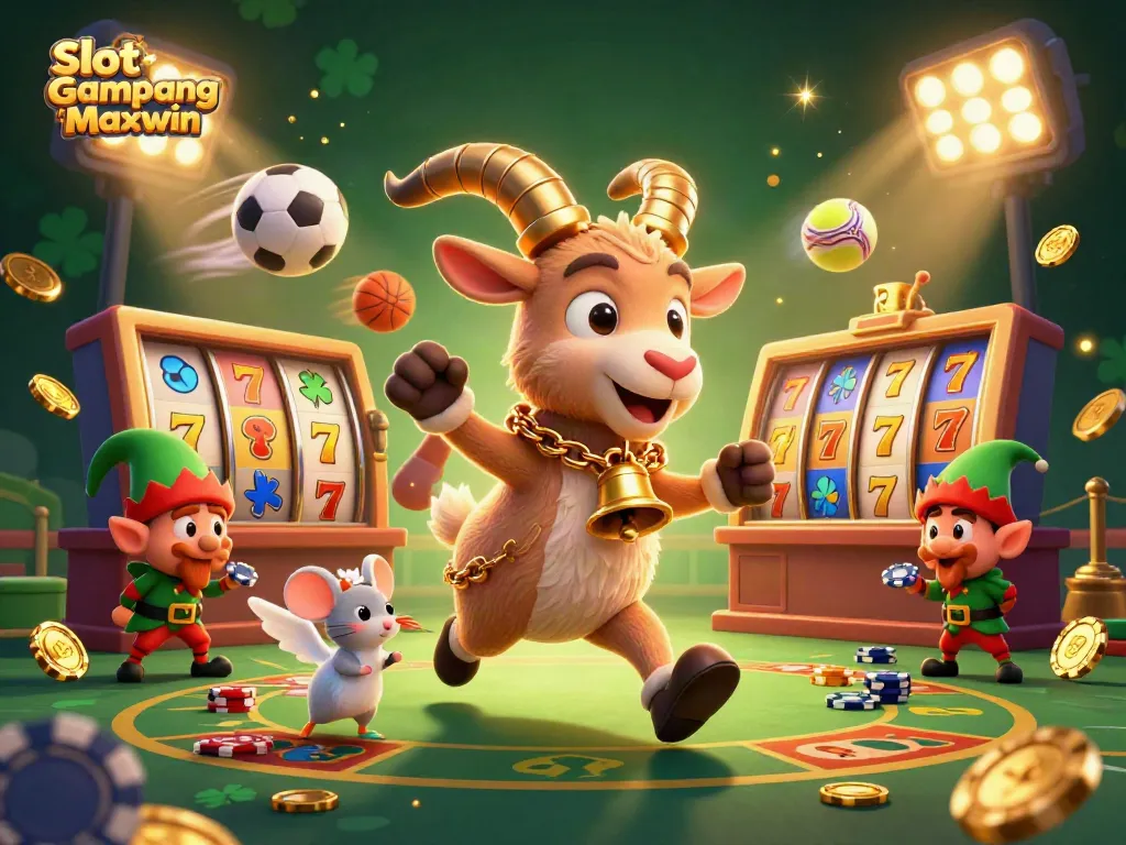 Experience the thrill of Slot Gampang Maxwin as Krampus, mouse, and elf gremlins bring excitement to a bustling casino scene.