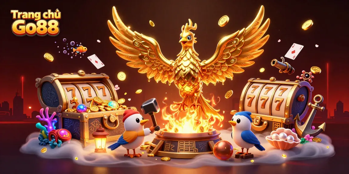 Experience thrilling games at Trang chủ Go88 with exciting slot reels, golden phoenix, and dynamic gaming atmosphere.