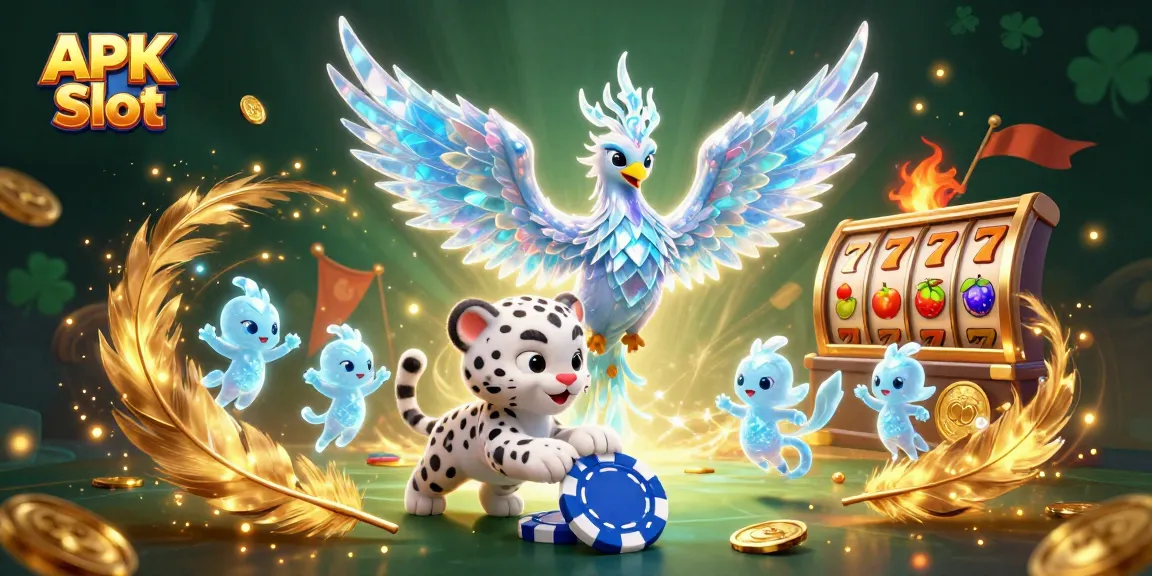 Spin and win with APK Slot in this vibrant casino-themed illustration featuring magical characters.
